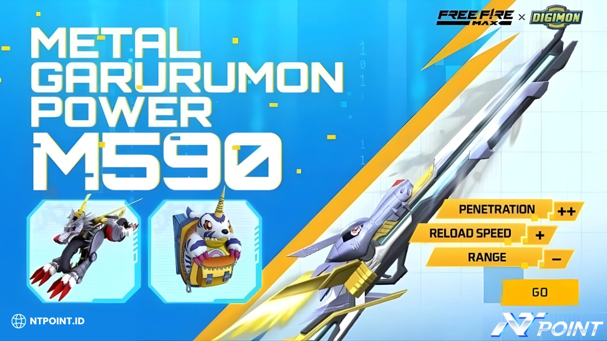 Free Fire x Digimon Hadirkan Skin M590 Metal Garurumon - Wajib Koleksi, Player NTPOINT!
